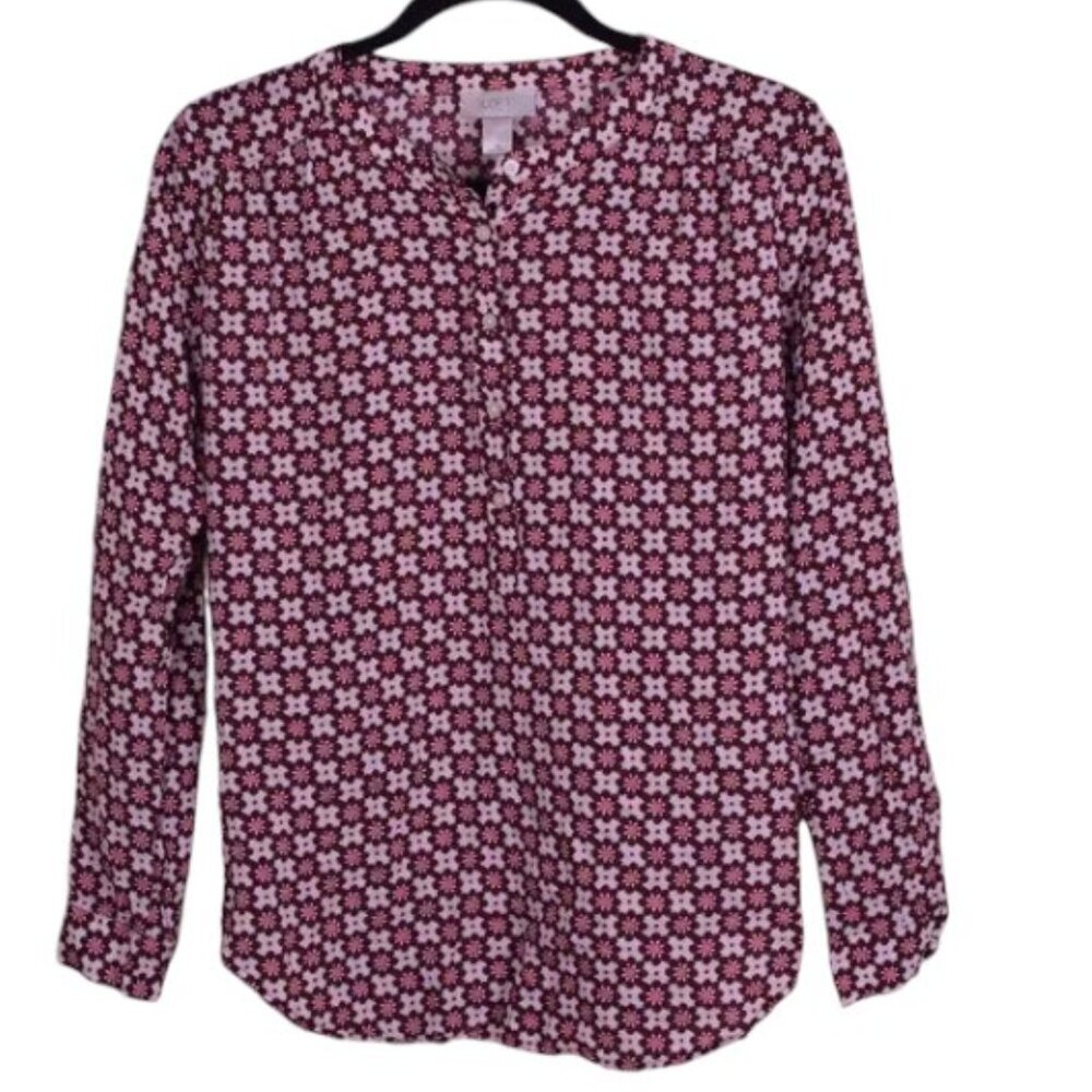 Women's Ann Taylor LOFT Petalwork Poet Long Sleeve Floral Blouse - Size XS